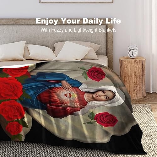 Miniatura 7 de Manta de Navidad con texto en inglés Our Lady of Guadalupe, Virgen María, suave y acogedora manta de Navidad para sofá o cama para adultos, 50 x 60