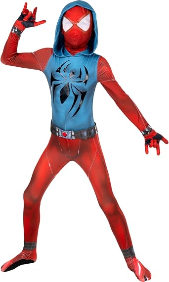 MARVEL Scarlet Spider Youth Zentai Halloween Costume - Spandex, Invisible Zippers, Wrist Openings