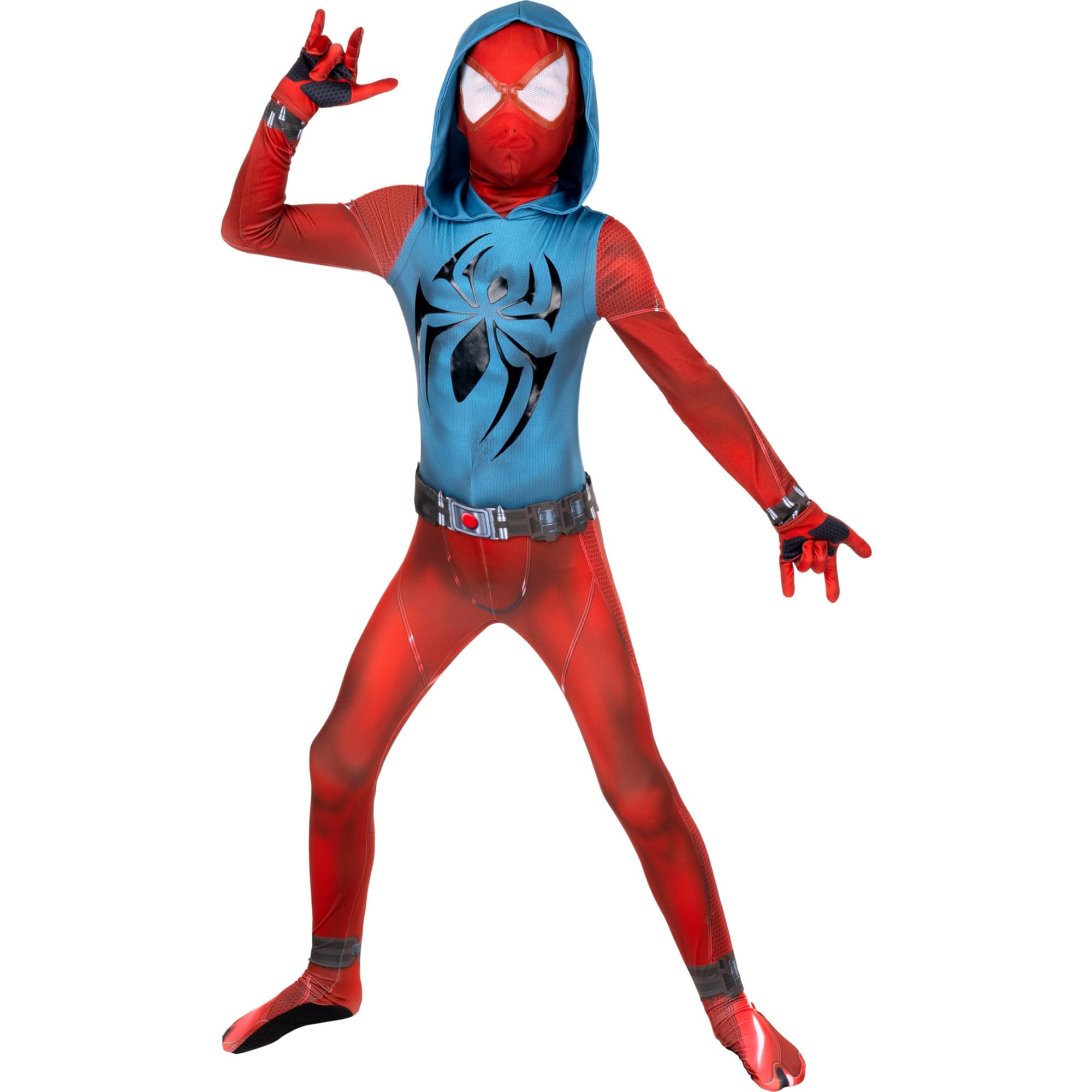 MARVEL Scarlet Spider Youth Zentai Halloween Costume - Spandex, Invisible Zippers, Wrist Openings