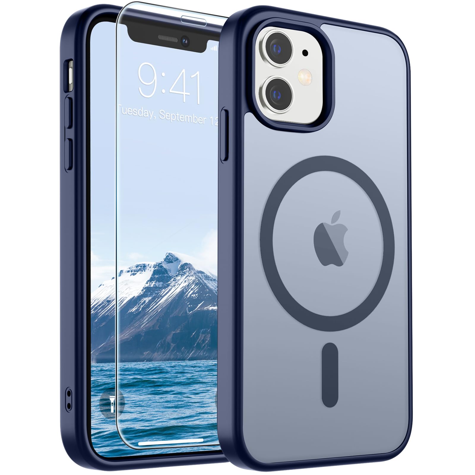 SUPFINE Magnetic for iPhone 11 Phone Case Navy Blue | With Screen Protector, Translucent Matte, Compatible with MagSafe, Military Grade Drop Proof, Rugged Shockproof Protective