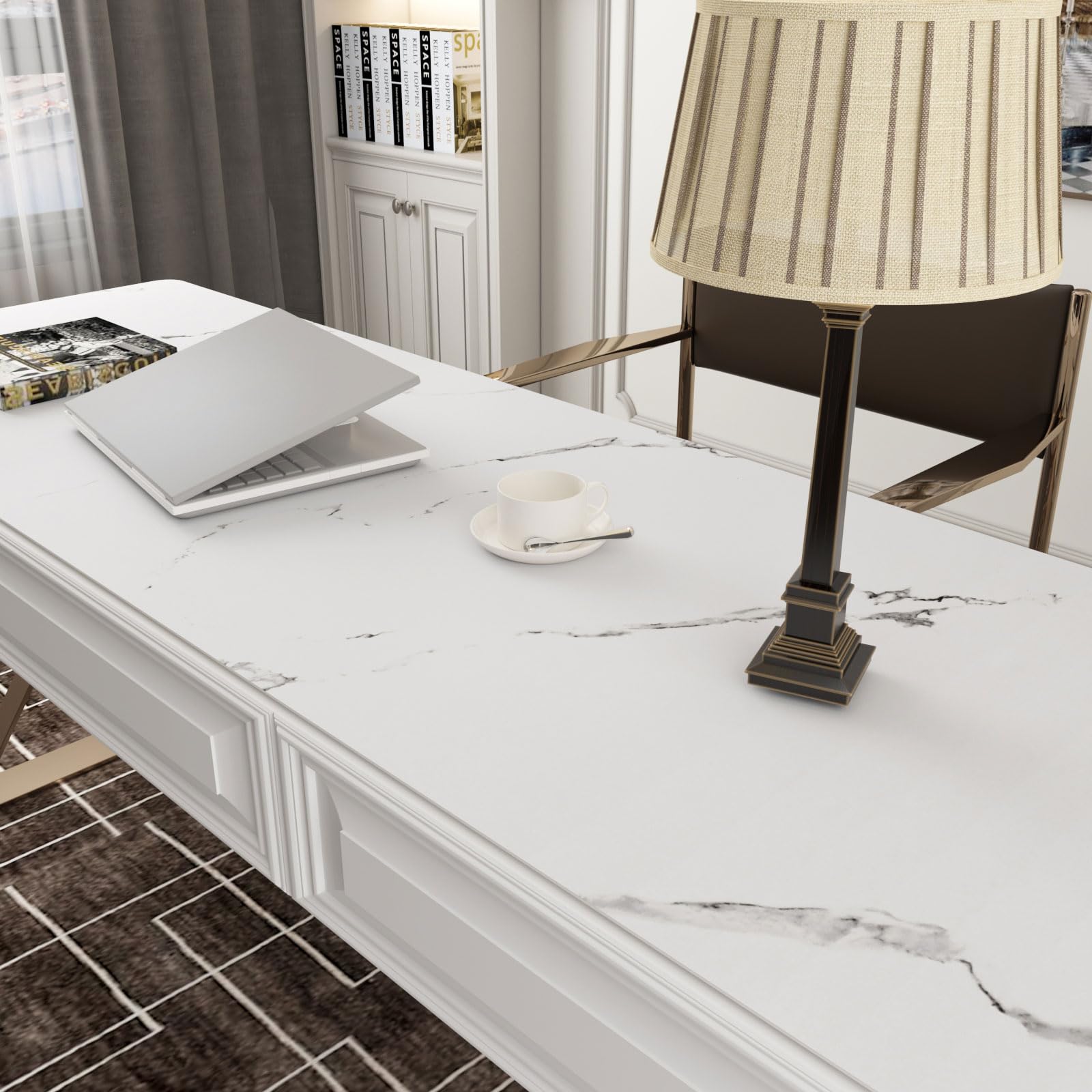 Stickyart Papel Pintado Autoadhesivo Cocina Vinilo Encimera Cocina Mármol Blanco 90cmX400cm Vinilo Adhesivo Muebles Matt Impermeable Vinilos Adhesivo para Encimera de Baño Vinilos de Pared Decorativo