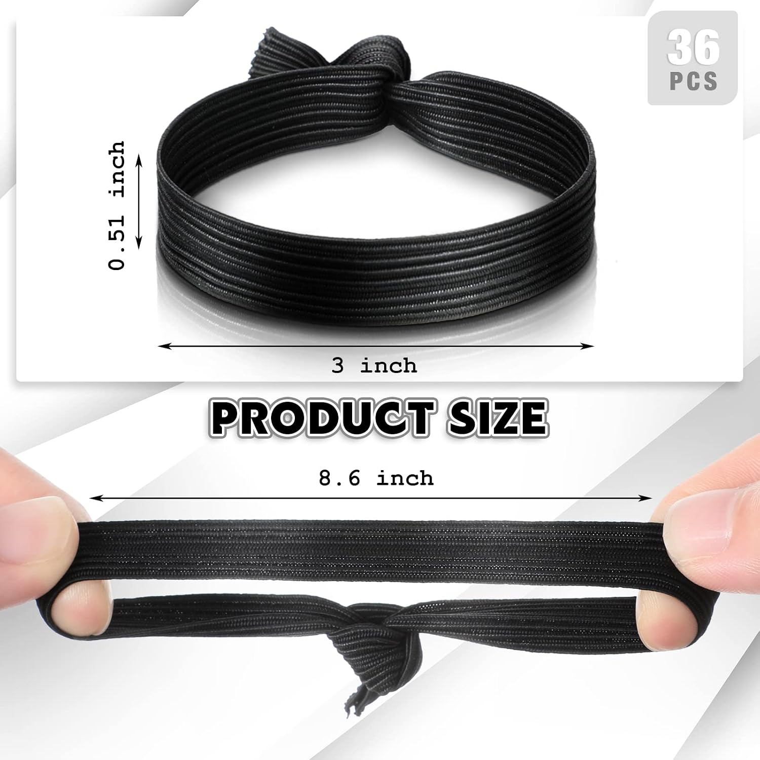 36 Pcs Knotted Flat Elastic Hair Ties for Men - No Crease Breakage Ponytail Holders, Strong Accessories for Thick Long Curly Hair
