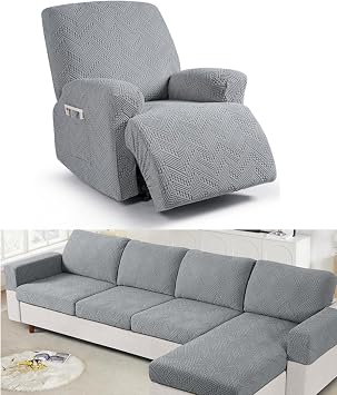 Ruaozz Recliner Chair Covers +Couch Cushion Covers, Light Grey