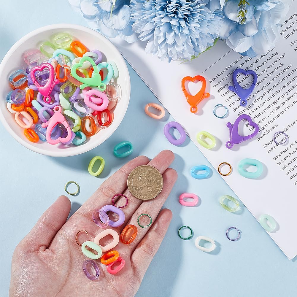 475Pcs Acrylic Link Chains Linking Rings Jewelry with Lobster Clasps Oval Assorted Colorful Transparent Open Quick Link Connector Kits for Jewelry Making Necklace Phone Chains Purse DIY Craft