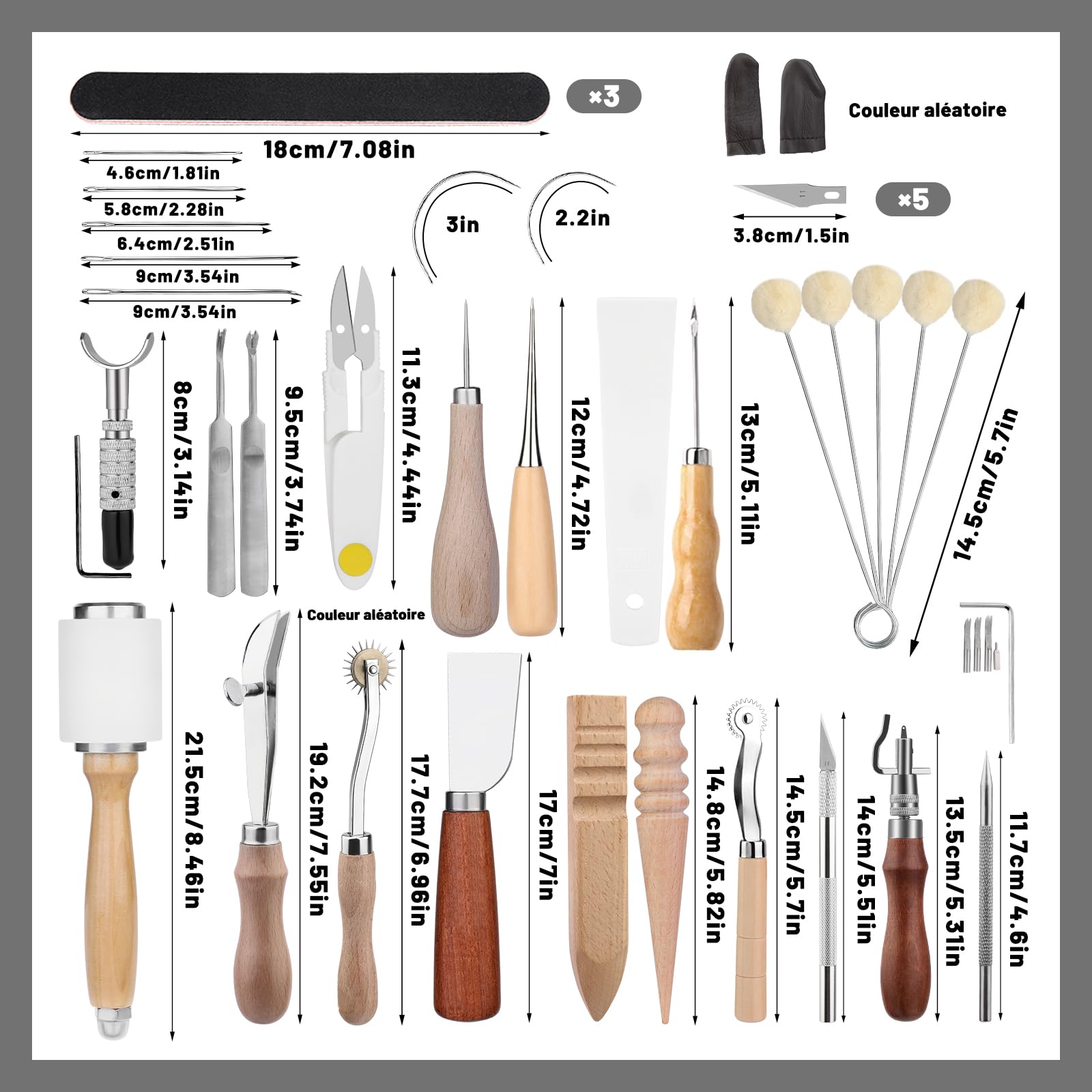 Kit d'outils pour le travail du cuir, comprenant des outils de poinçonnage, un poinçon à griffes pour la fabrication et la réparation