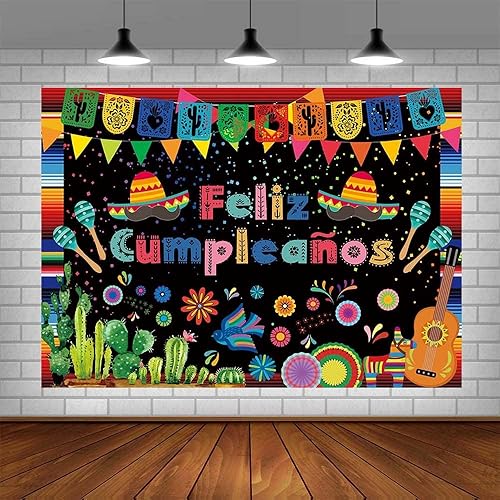 Miniatura 4 de AIBIIN Feliz Cumpleaños, telón de fondo de 7 x 5 pies, decoración de fiesta mexicana, fiesta de feliz cumpleaños, festival Cinco De Mayo, pancarta