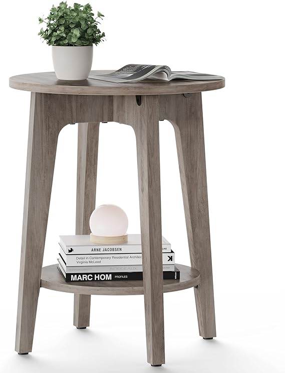 Amazon.com: VASAGLE Side Table, Small Round End Table with Lower Shelf ...