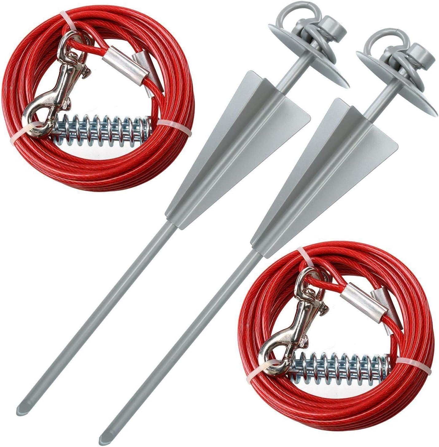 2 X Extra Strong Dog Stake Out Spikes & 2X 30ft Weather Resistant Tie-Out Cable