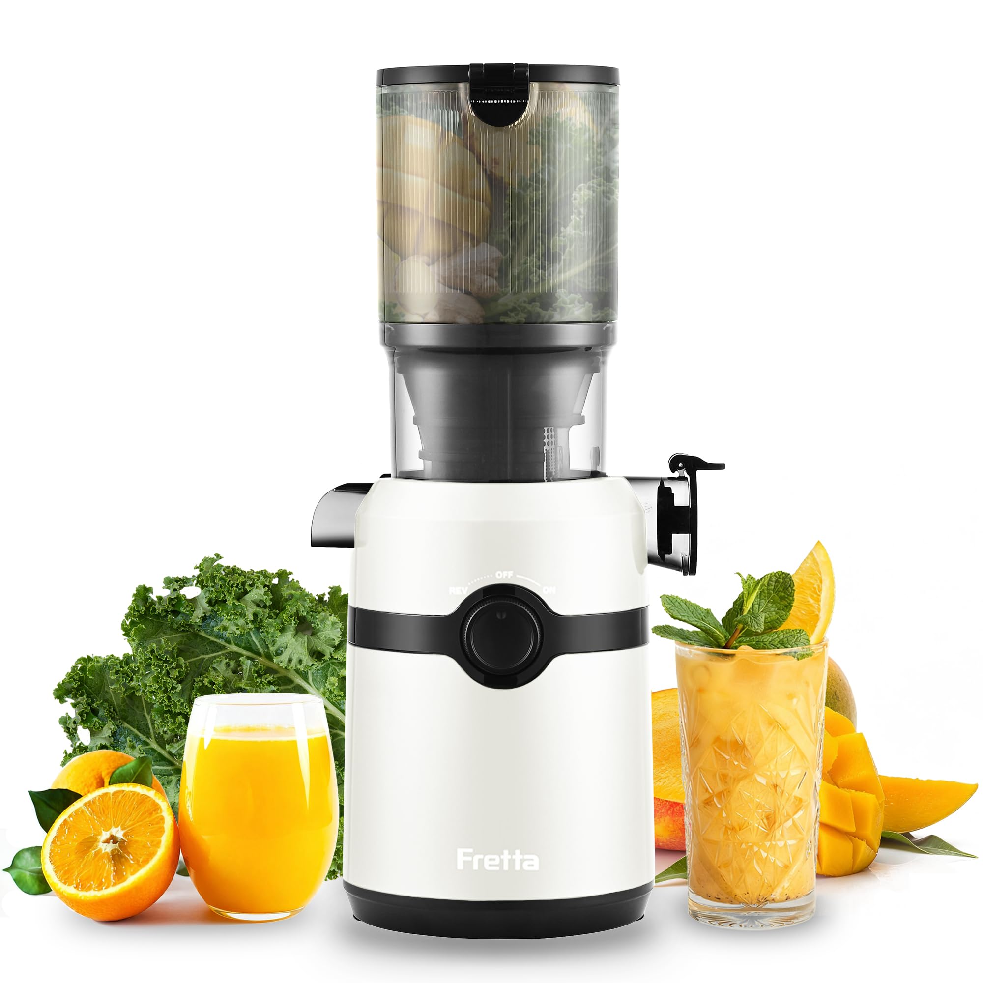Slow Juicer with XL 108mm Opening and 1 Liter Capacity, Vegetable and Fruit Juicer, 200W Electric Juicer with Cold Press, Easy Cleaning and Quiet Motor, BPA Free