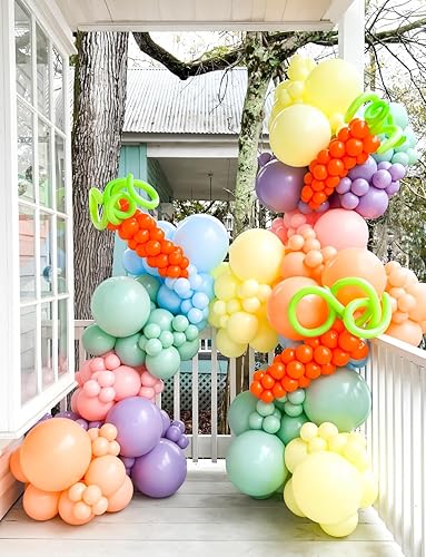 Miniatura 5 de Haolongfa Kit de guirnalda de arco de globos arcoíris pastel, 130 unidades, 18, 12, 5 pulgadas, diferentes tamaños, globos de colores surtidos