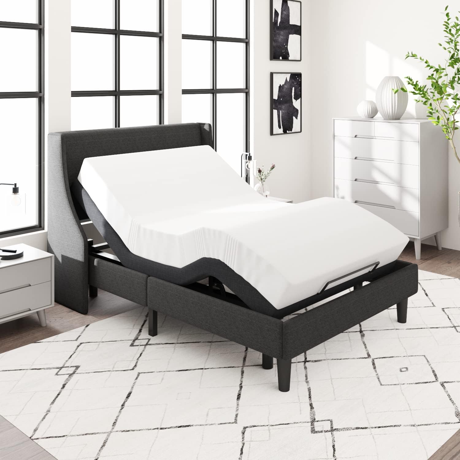 Allewie Full Adjustable Bed Frame with New Generation Motor, Wireless Remote, Head and Foot Incline, Intelligent Sleep Aid, Zero-Gravity, High Weight Capacity, Easy Self-Assembly, Upholstered