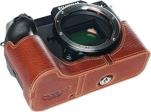 Miniatura 19 de Hecho a mano de cuero auténtico medio cámara caso bolsa cubierta para FUJIFILM GFX 100S color verde Verde,Marrón (Sandy Brown),Negro