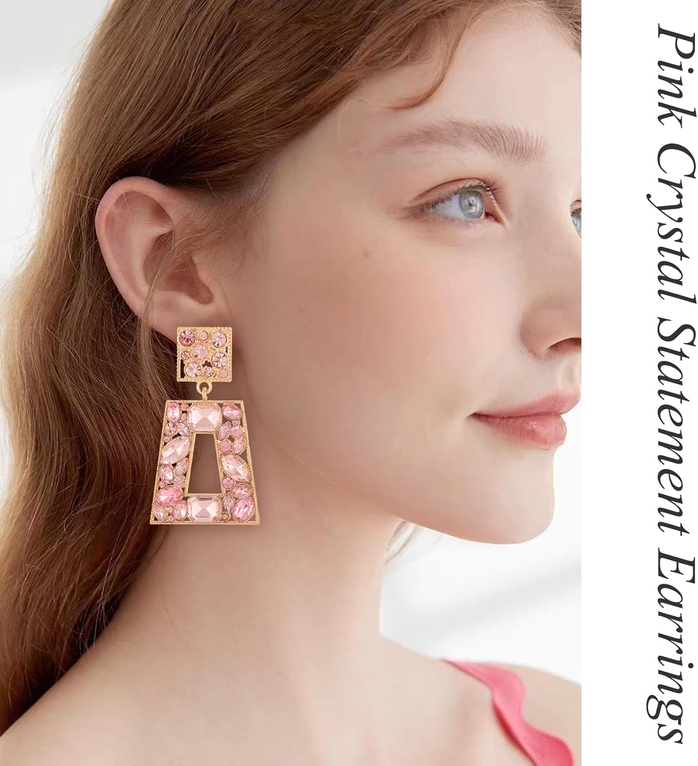 Rhinestone Rectangle Statement Earrings Colorful Crystal Geometric Drop Dangle Earrings for Women Prom Party - Image 3