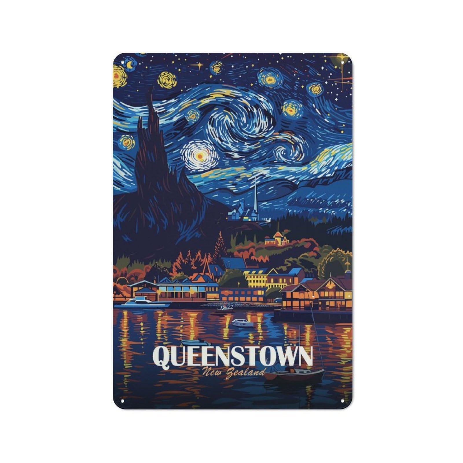 Junmoney Style-22 Queenstown New Zealand Travel Decorative Tin Plaque 30X20cm, Decorative Novelty Wall Art For Hallway, Home Bar, Garage Or Study