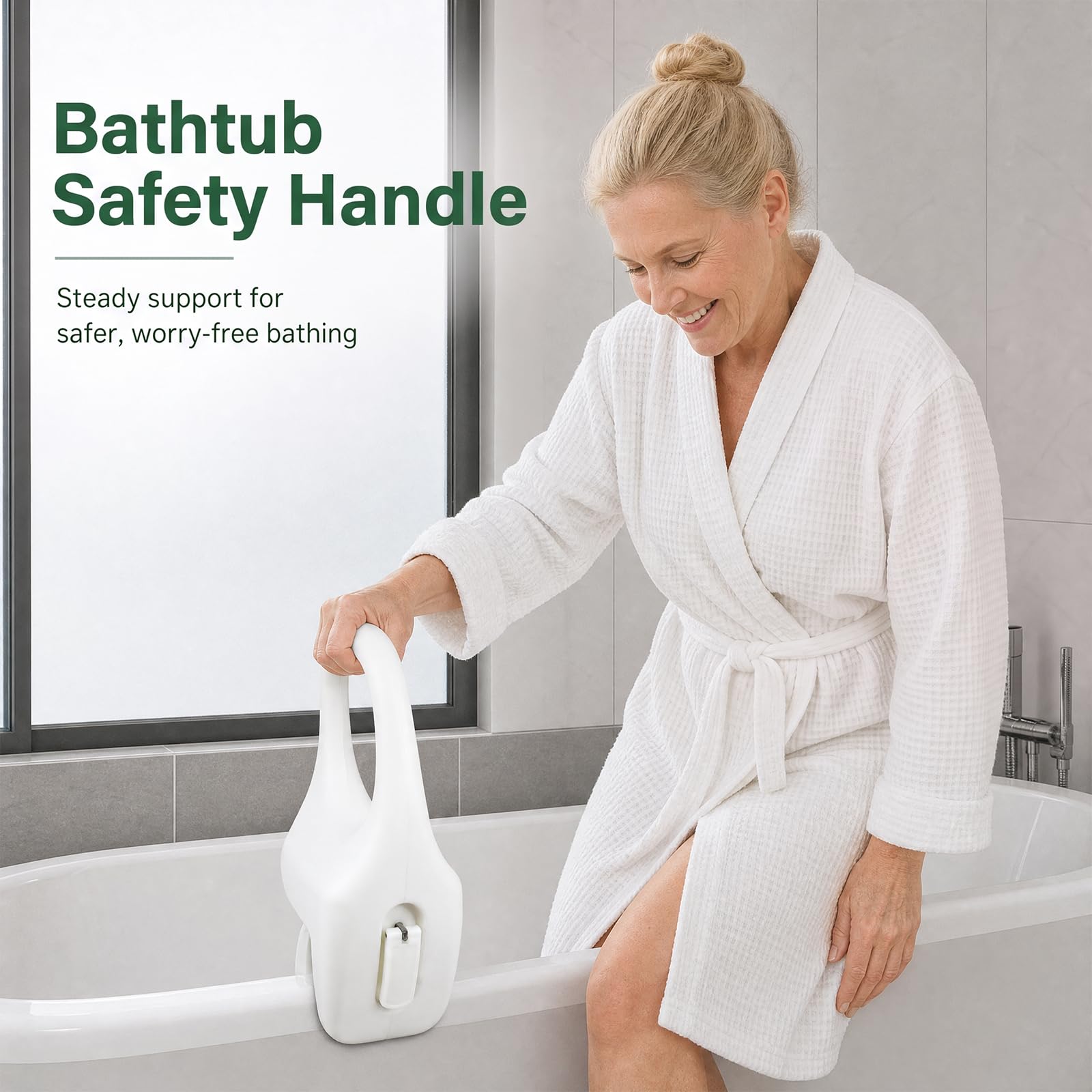 Badewanne Einstiegshilfe für Senioren, Blasformmaterial mit Befestigung ohne Bohren, Badewanneneinstiegshilfe aus PE, Griffstange für Wannen Rand mit Gummipolster für Schwangere, Kinder, Senioren