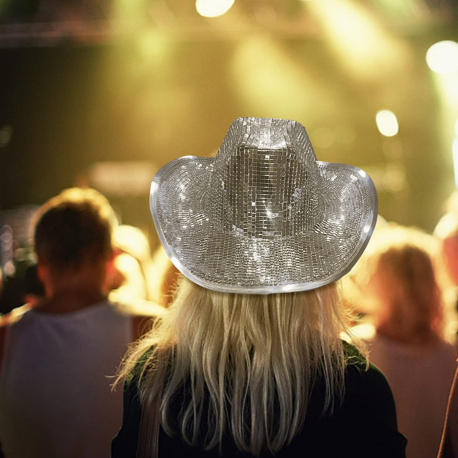 Cappello a specchio Palle da discoteca Cappello Palline glitterate Cowboy con paillettes DJ Glitter Specchio Cowboy da discoteca Stupendo