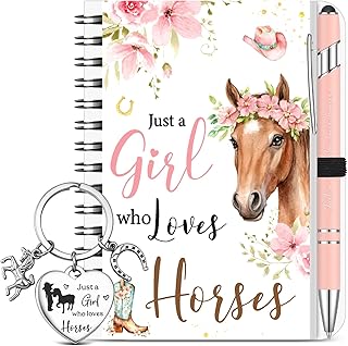 Sinmoe 3 Piezas Regalos de Caballos Just a Girl Who Loves Horses Diario Bolígrafo Llavero Artículos para Amantes de la Equ...