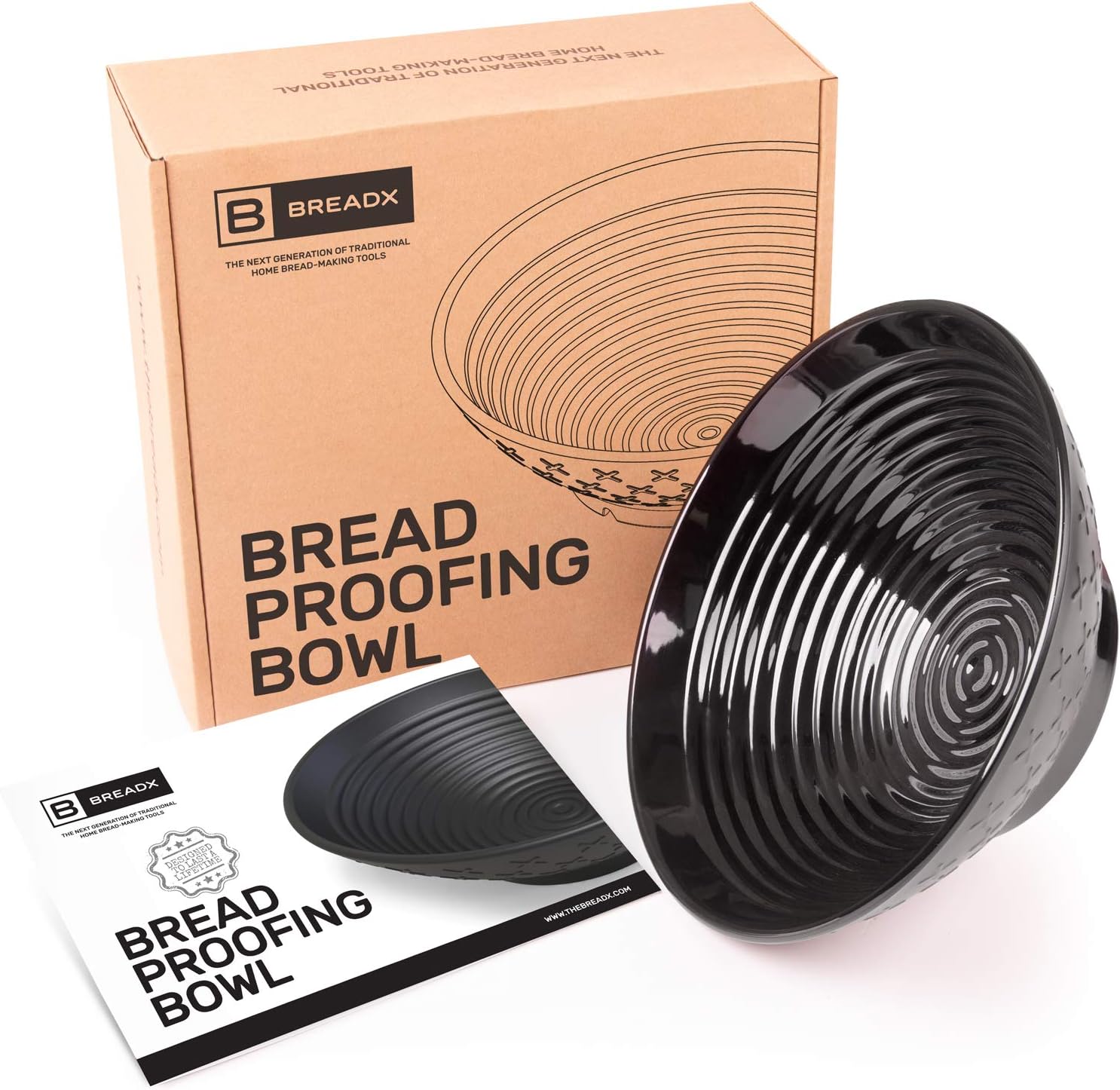 BreadXBanneton Proofing Basket - Modern Professional & Home Baking Tool - Sourdough Loaf & Artisan Bread Proving Brotform - Round Bowl with Spiral Patterns, No Odors, Splinters or BPA - 10 Inch