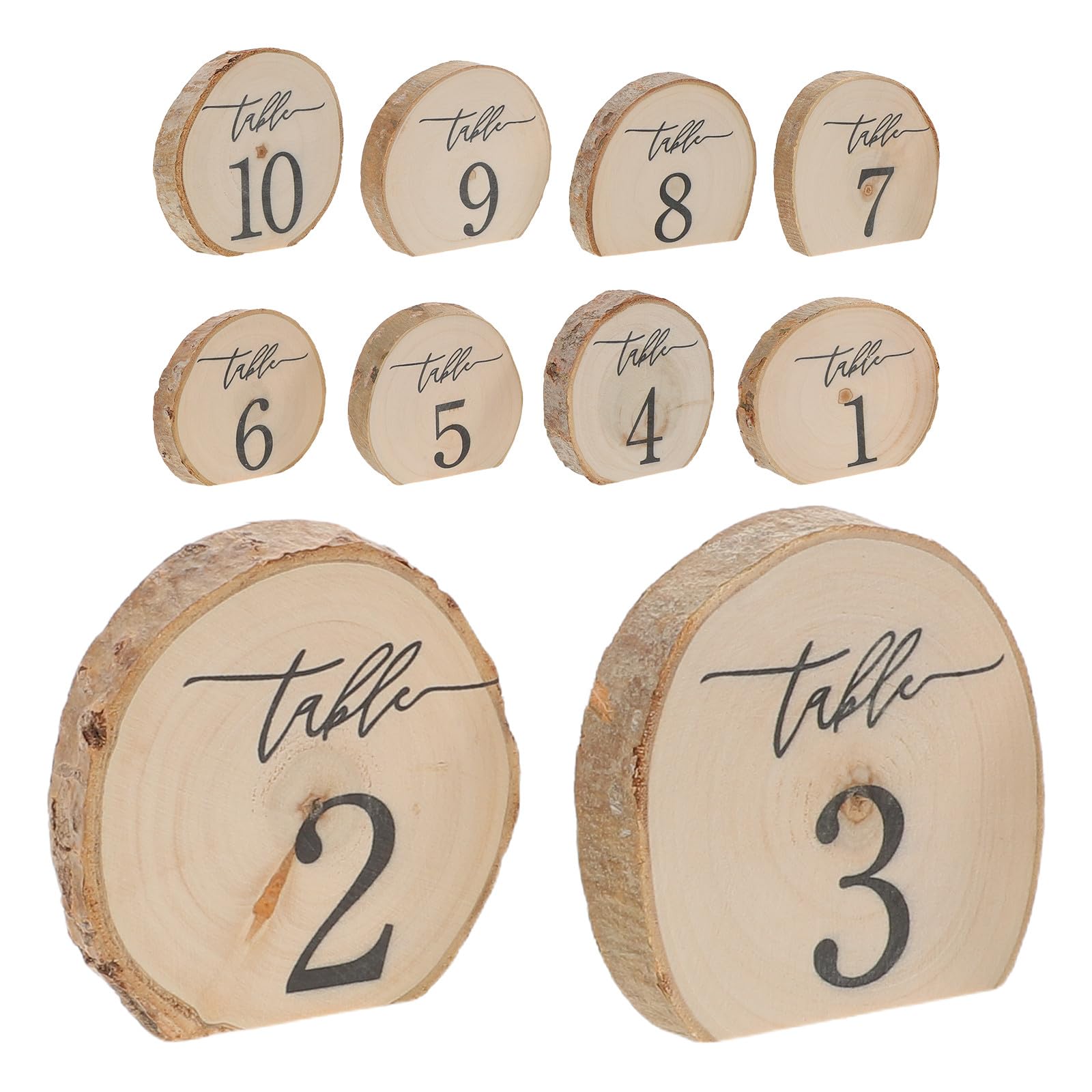 Numeri Tavolo Rustici Semicircolari in Legno 10 Pezzi Beige | Bark Naturale, Posizionamento Stabile, Uso per Compleanni e Anniversari, Finitura Artigianale