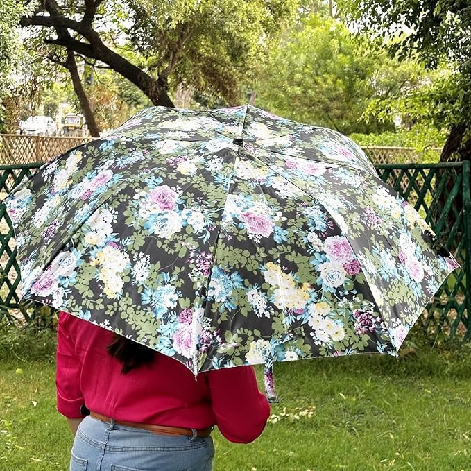 Image of GLAN Flower Printed Folding Umbrella for Rain and Sun Protection (Multicolour)