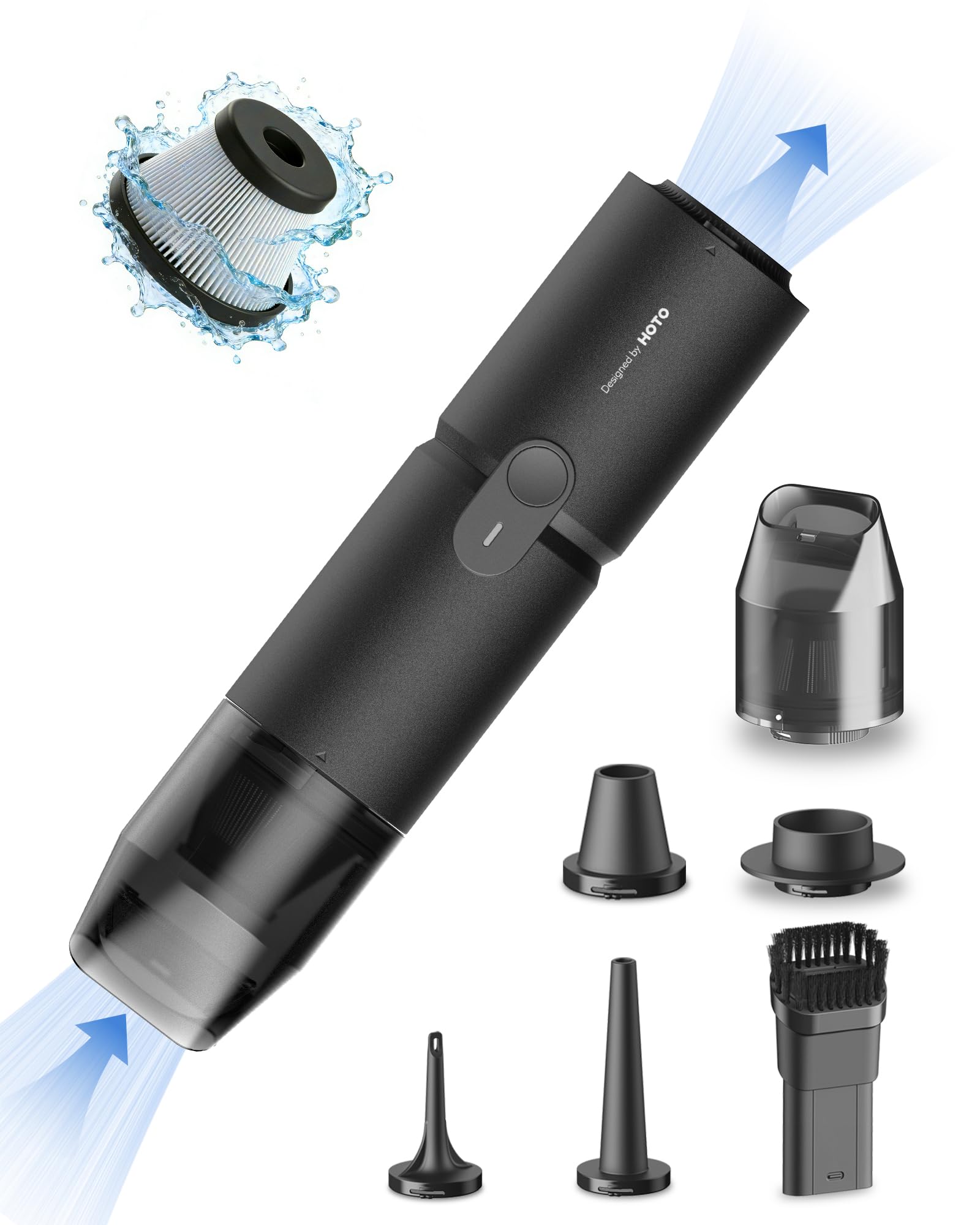 HOTO Aspirador de Mano Potente 15000 Pa, 4 en 1 Aspirador sin Cable de Coche sin Escobillas, Aspirado, Soplado, Inflado, Sellado al Vacío, Ideal para vehículos, Escritorio, Teclado, cafetera y más