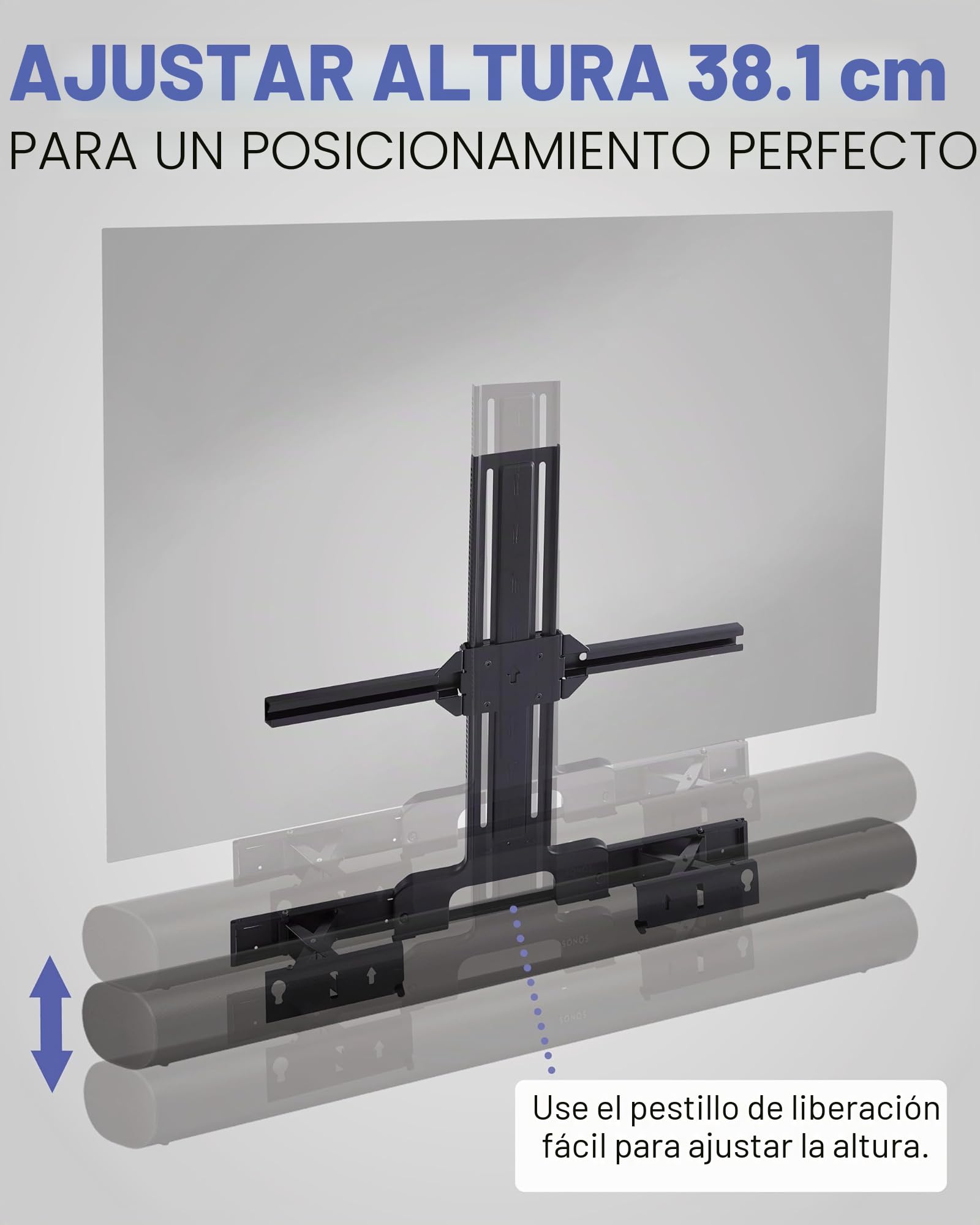 SANUS - Soporte de televisión para barra sonido Sonos Arc, con altura y profundidad ajustables Dolby Atmos, compatibilidad universal otros soportes fácil montaje, OSSATM