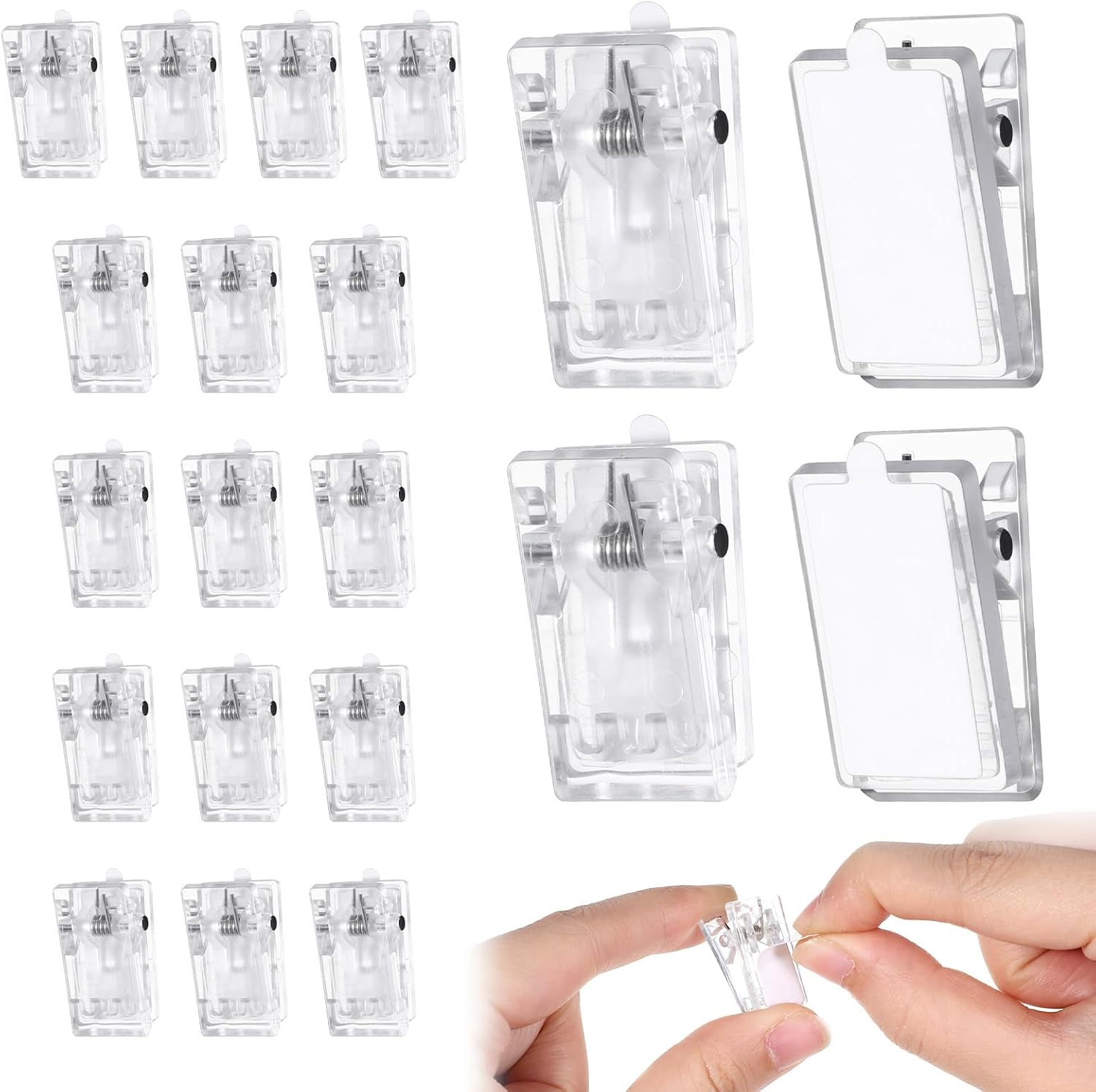 20 Pcs Self-Adhesive Clips, Plastic Tapestry Wall Hangers Clear Sticky Strip Clips for Hanging Photo Poster Home Office Decorations