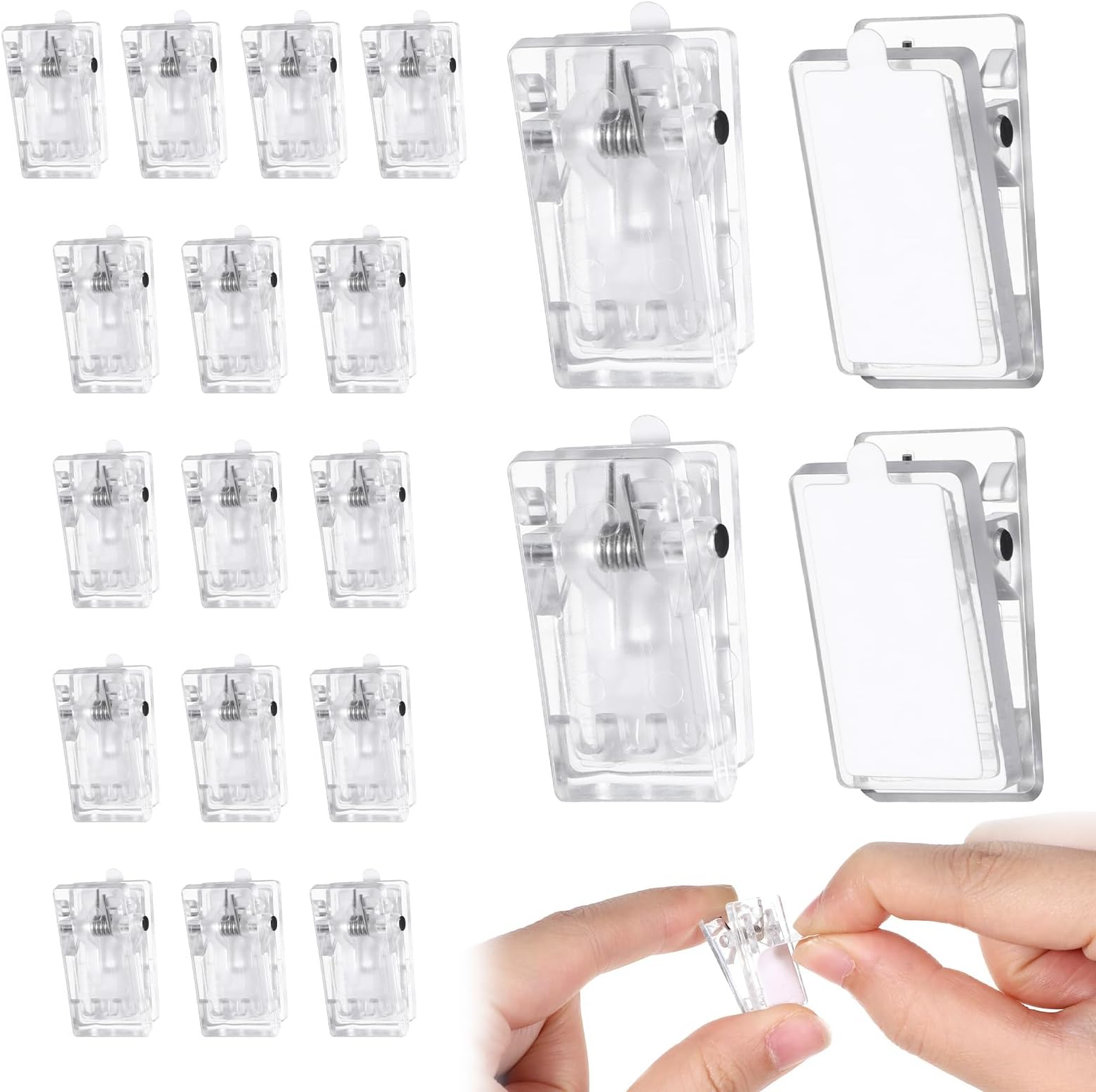 20 Pcs Self-Adhesive Clips, Plastic Tapestry Wall Hangers Clear Sticky Strip Clips for Hanging Photo Poster Home Office Decorations