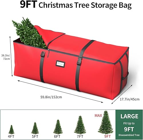 Miniatura 3 de BROSYDA Bolsa de almacenamiento para árbol de Navidad, se adapta a árbol de Navidad artificial de hasta 9 pies con correas de hebilla, cremalleras