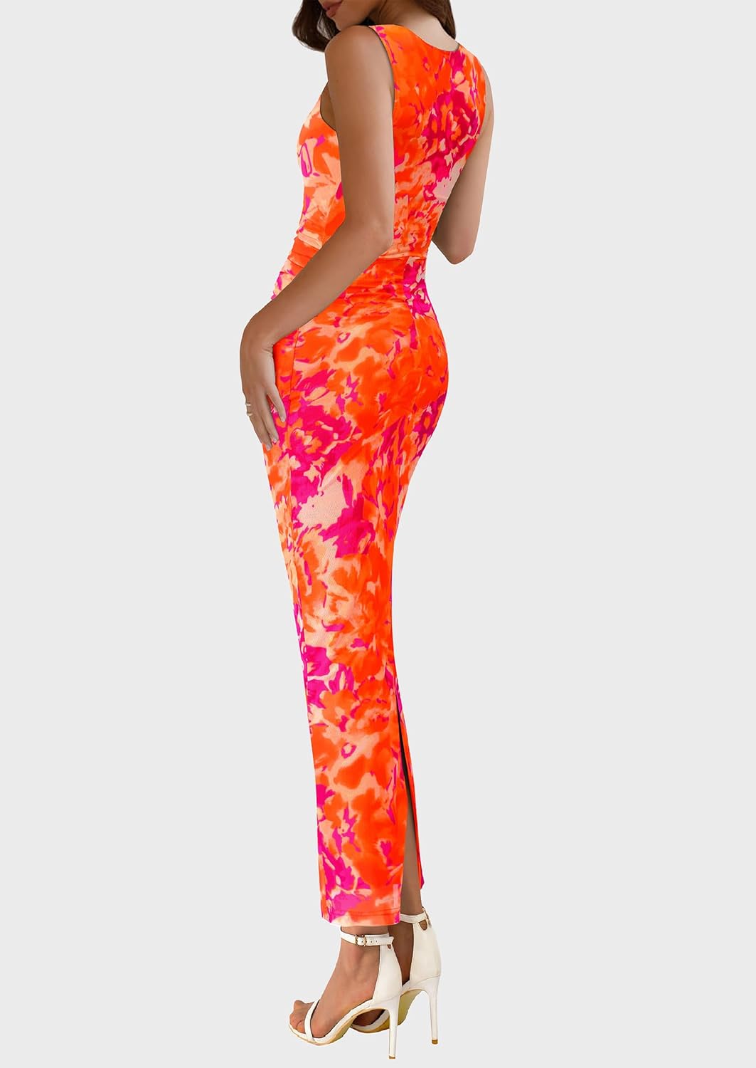 PRETTYGARDEN Womens Summer Wedding Guest Dress 2026 Spring Mesh Sleeveless Bodycon Ruched Floral Holiday Maxi Long Dresses - Image 2