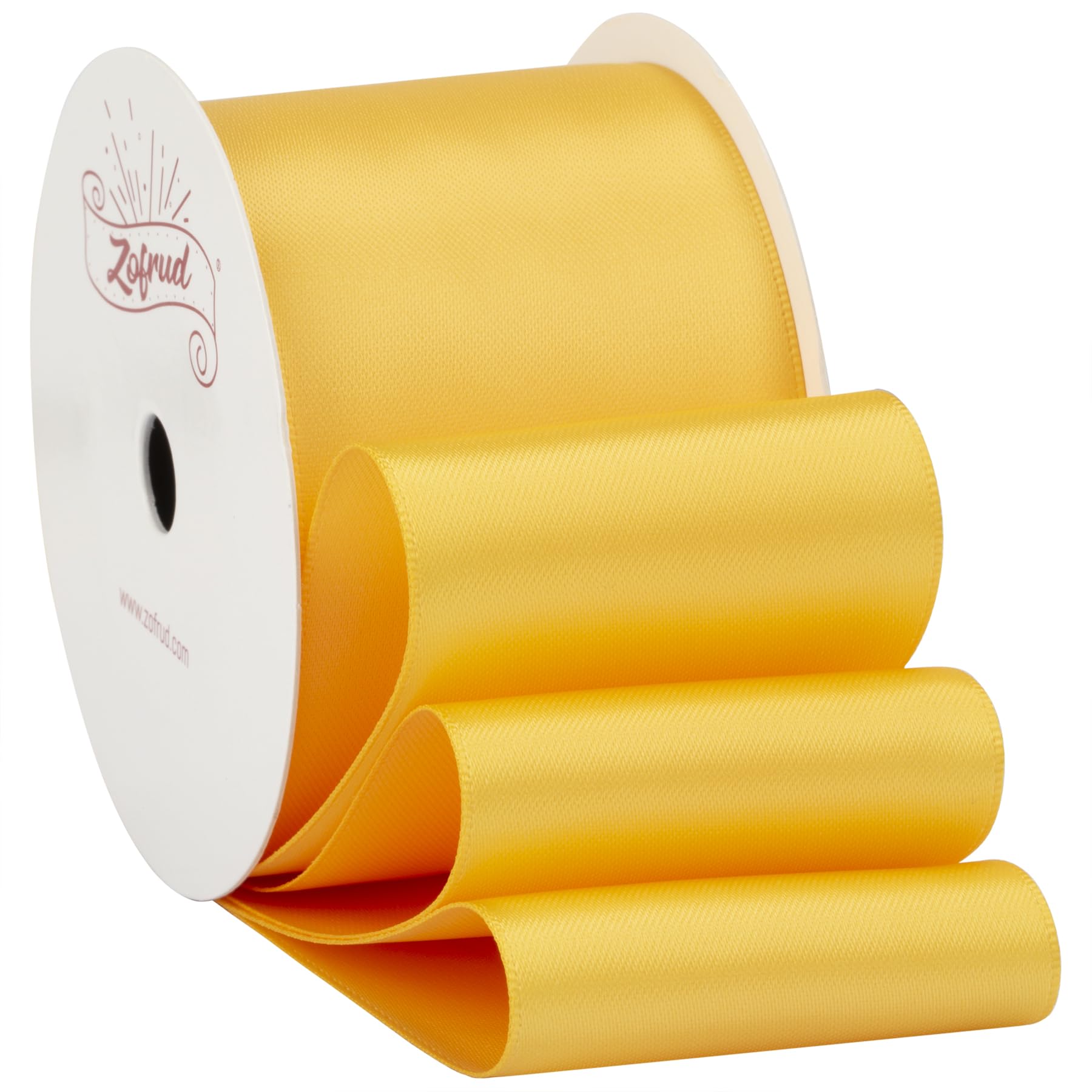Zofrud Yellow Gold Satin Ribbon 50mm x 9 Meters - Ideal for Crafts, Gift Wrapping, Flower Bouquet, and Weddings