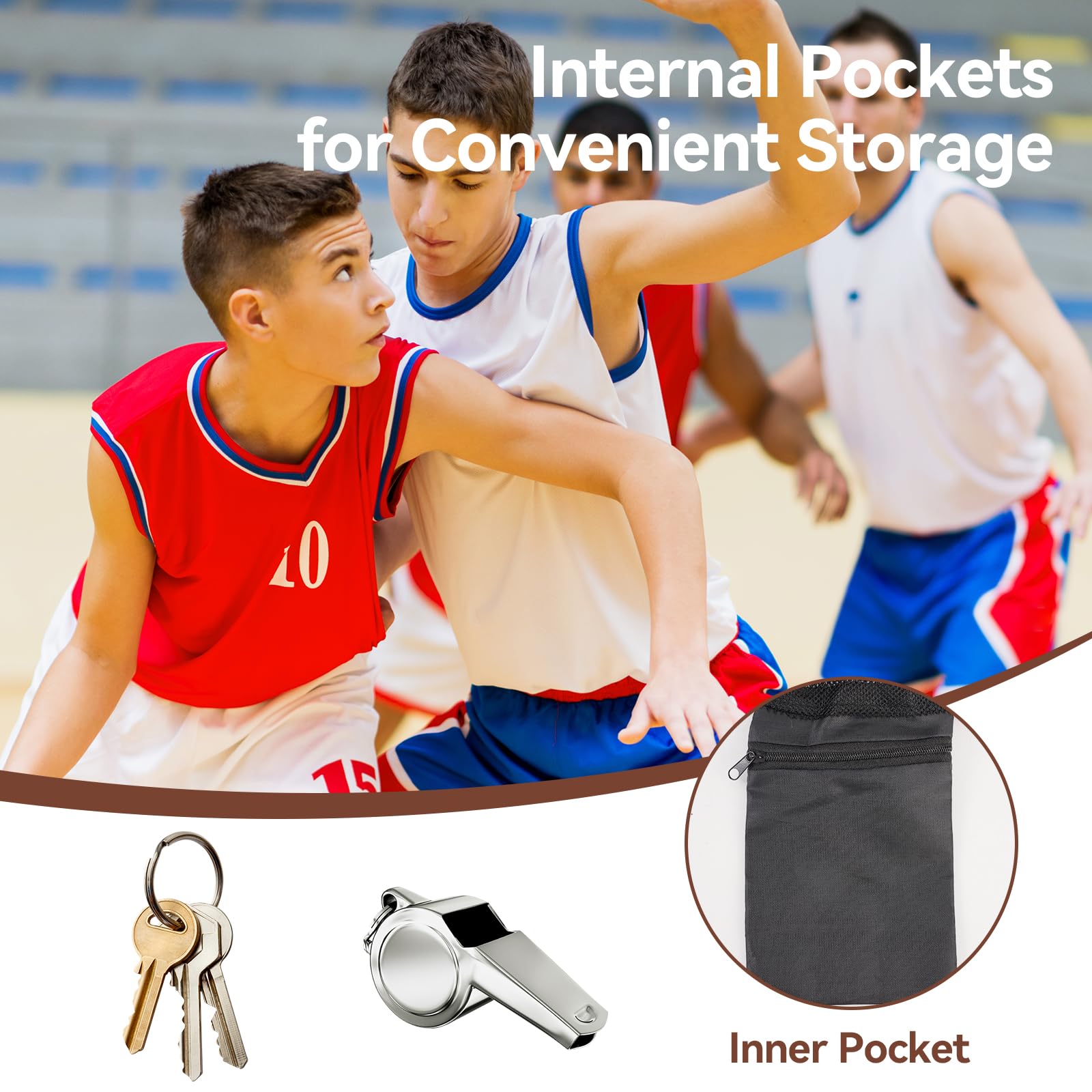 Sac à Ballon Filet avec Cordon de Serrage et Mousqueton Poche Zippée pour Basket-Ball Football Volleyball