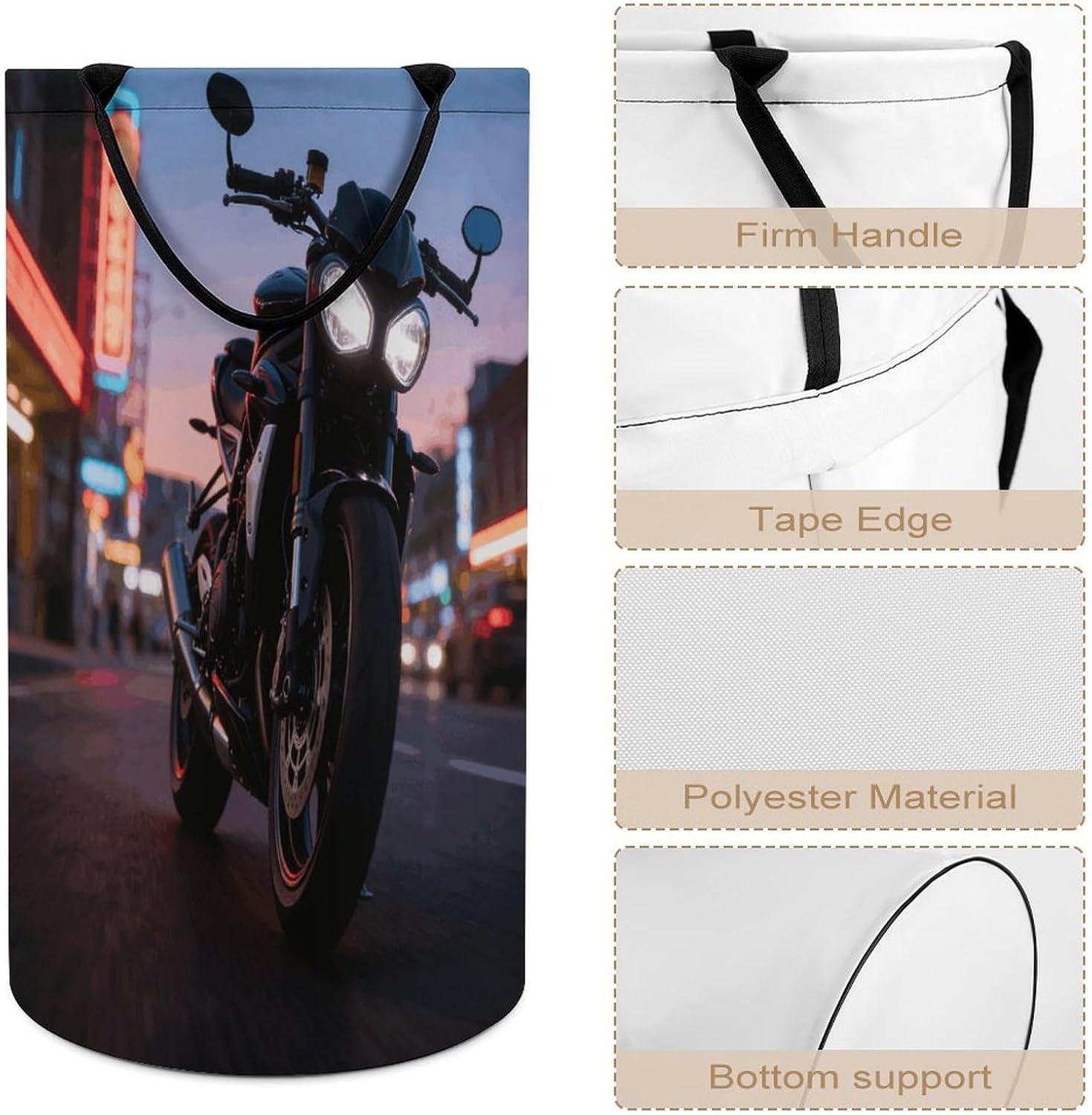 Motorcycle Laundry Hamper Portable Lightweight Clothes Hampers Fashion Dirty Laundry Storage Basket Large Capacity Foldable Clothes Baskets for Bathroom Bedroom