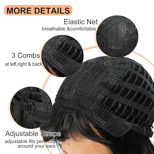 Miniatura 5 de NOSTALGIA Long Black Wig with BangsLong Wavy Wig with Bangs for Women Loose Body Wave Synthetic Natural Hair Wig for Girls Daily Party Use 24 inch