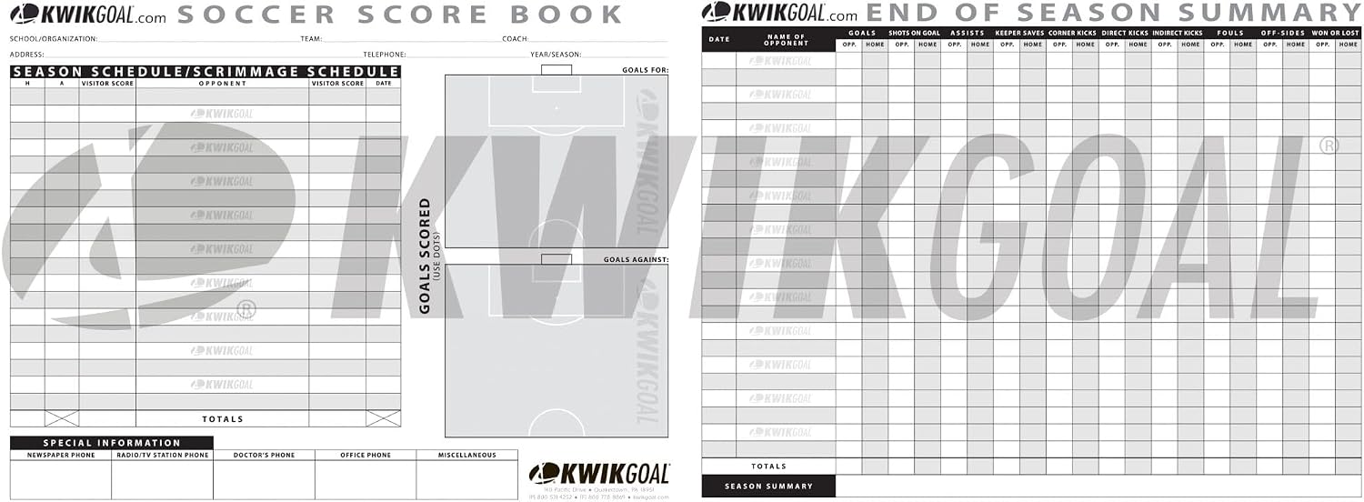 Kwik Goal Soccer Score Book, Black, 8 1/2-Inch H x 11-Inch W