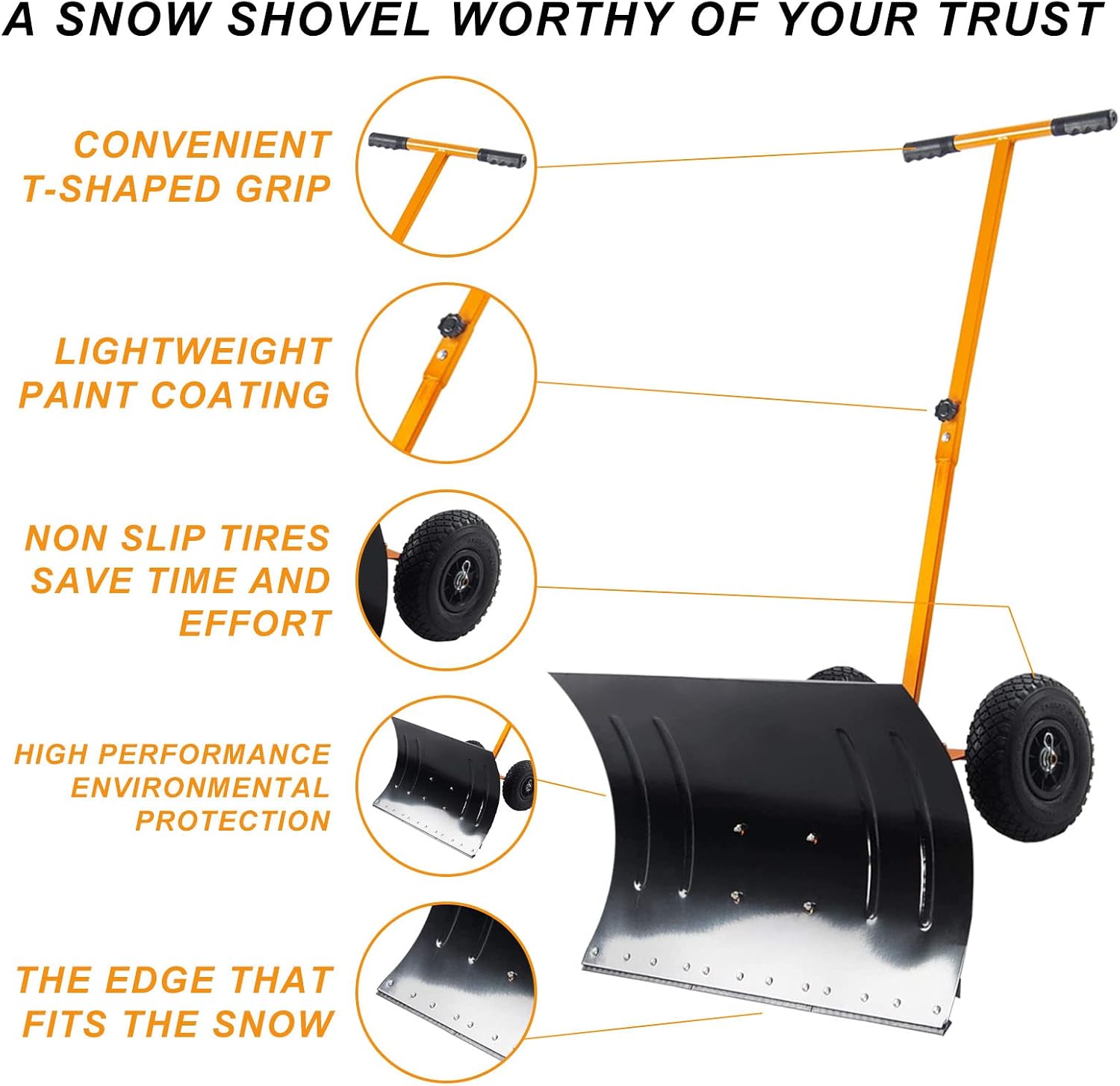 review Hubble Snow Pusher, Snow Shovel, Rolling Snow Pusher Shovel, Portable Snow Shovel with Steel Handle, Heavy Duty Metal Collapsible Shovel for Snow Removal