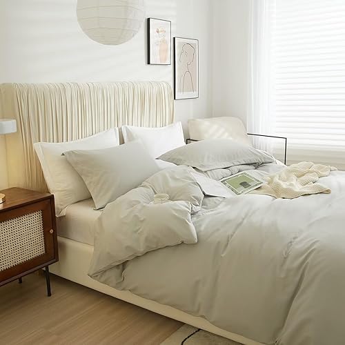 Miniatura 3 de VClife Silver Grey Duvet Cover Soft Breathable Washed Microfiber Queen Size 3 pcs Bedding Sets - 1 Queen Duvet Cover and 2 Pillow Shams, Simple