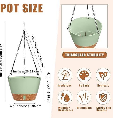 Miniatura 9 de 6 macetas colgantes de 8 pulgadas con bandeja visible de nivel de agua macetas colgantes con riego automático para plantas interiores y exteriores