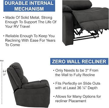 RecPro Charles RV Wall Hugger Recliner | 58 Gunmetal