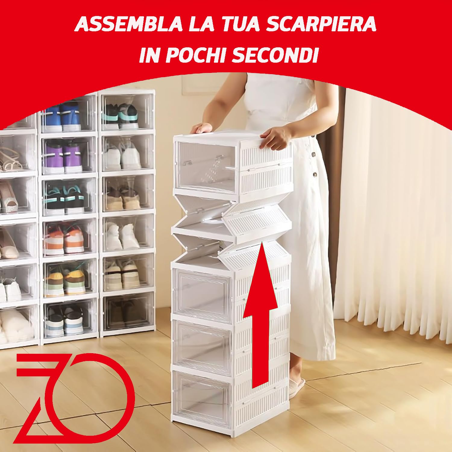 ZENZERO®- SCARPIERA PIEGHEVOLE a 6 Ripiani Trasparente - Dimensioni 105x25,5x34,5 cm - Scatola Contenitore Portascarpe Organizzatore Scarpiera Shoe Box (1#)