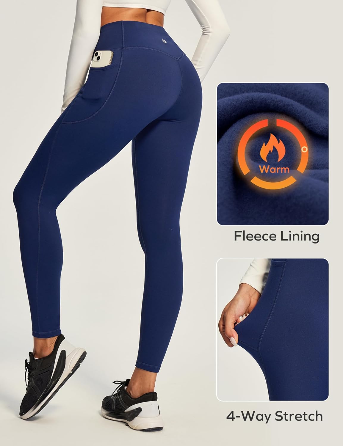 Ewedoos Fleece Lined Leggings Women No Front Seam Compression Thermal Leggings Tummy Control with Pockets Warm Yoga Pants - Image 4