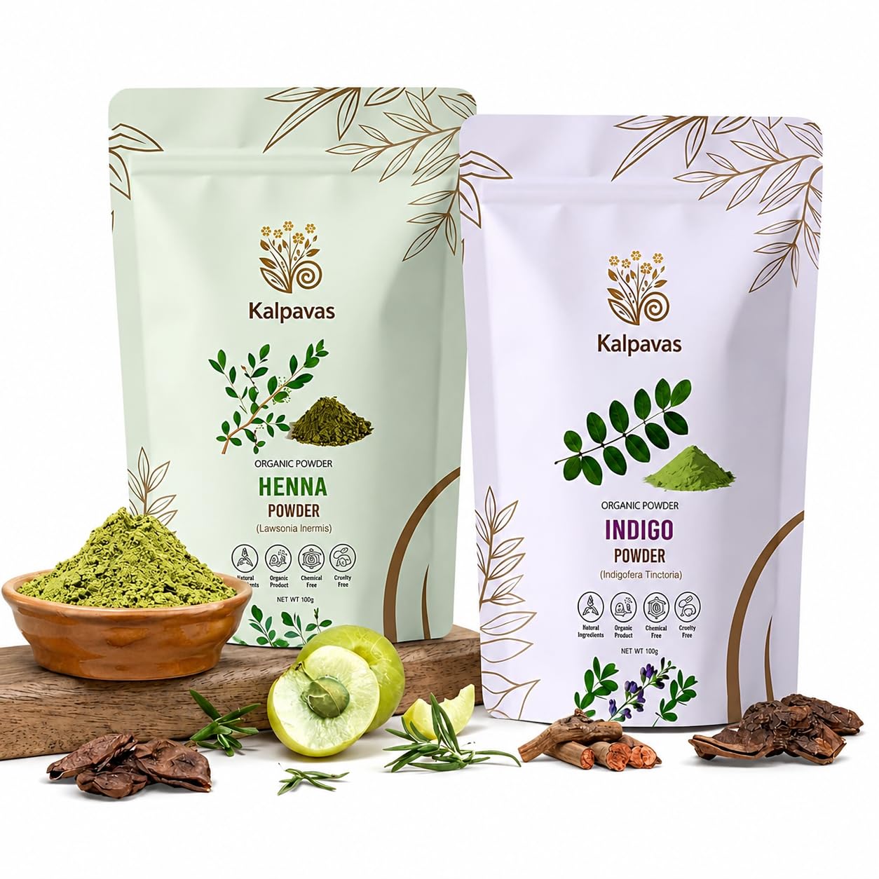 Kalpavas 100% Natural Henna + Indigo Powder Combo | Herbal Hair Color Kit for Dark Brown & Black Hair | No Chemicals, No Ammonia | Organic Hair Care Solution (100g+100g= 200g)-image-37