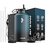 128 oz Gallon Water Bottle Insulated with Straw&3 Lids, Water Jug Large Stainless Steel Metal Vacuum Wide Mouth for Sports, Gym or Office, Non-BPA Keep Cold 48H Hot 24H, Samurai Cyan