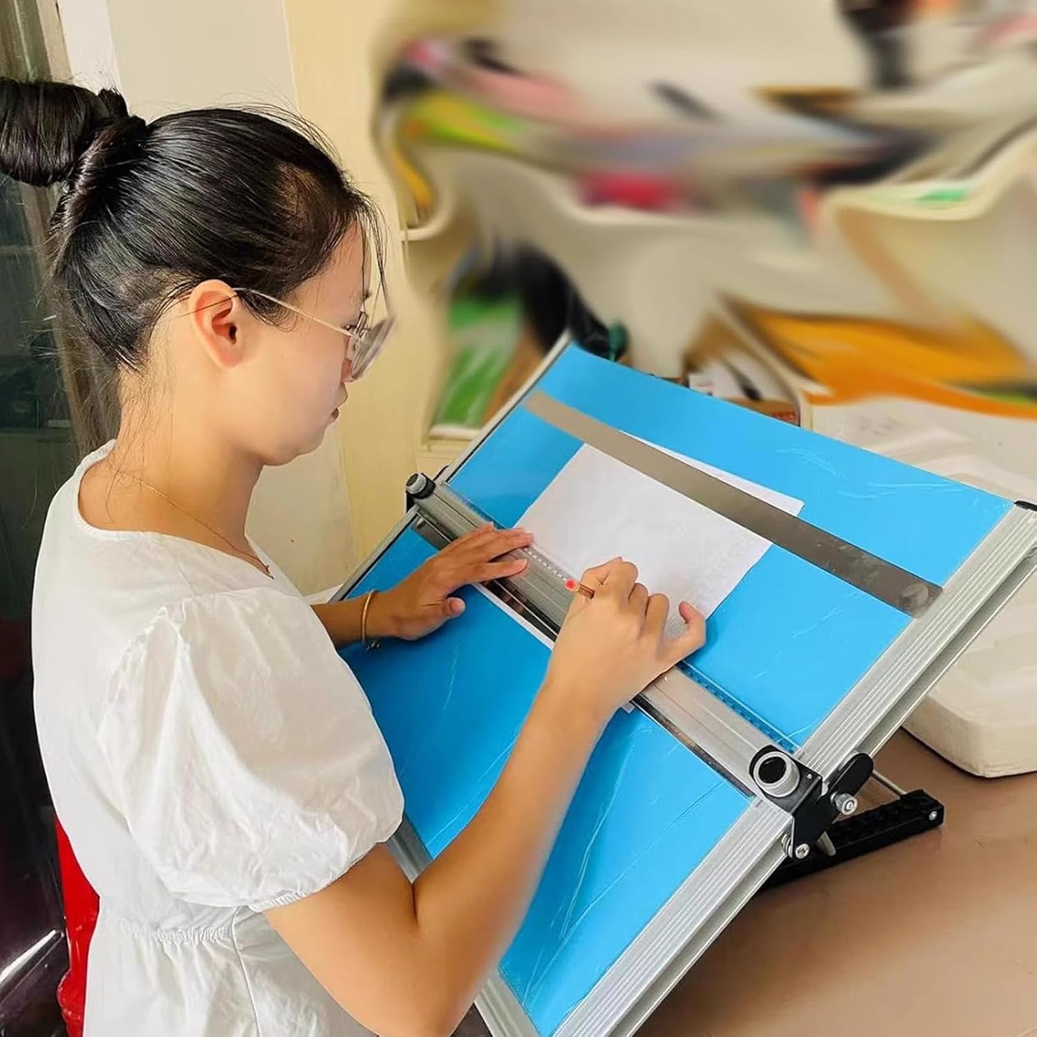 A2 Portable Drafting Board with Adjustable Tilt, Parallel Motion Bar, 4 Stainless Steel Clips, Magnetic Design - Ideal for Students & Professionals