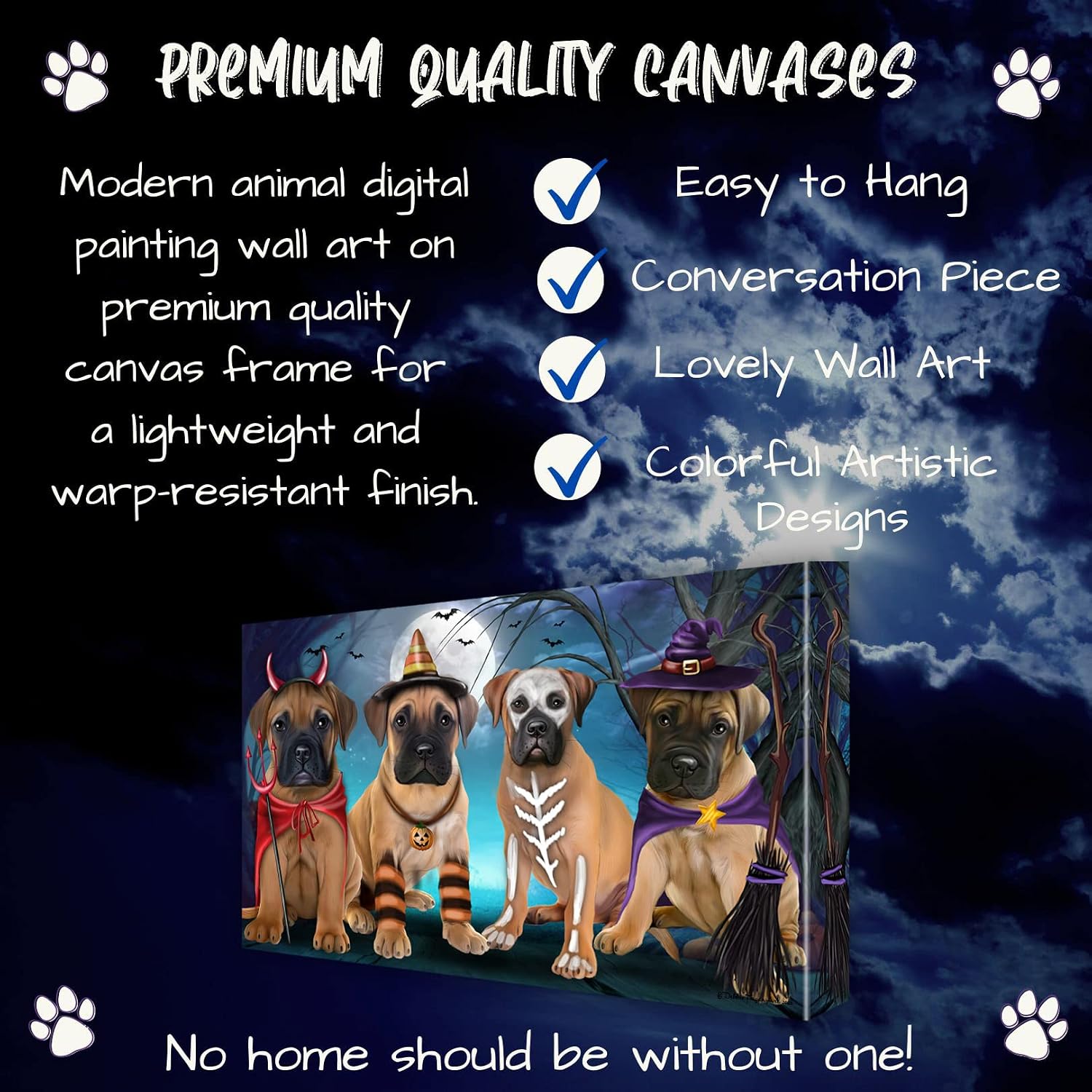 Doggie of the Day Halloween Trick or Treat Bullmastiff Dogs Canvas Wall Art - Premium Quality Ready to Hang Room Decor Wall Art Canvas - Unique Animal Printed Digital Painting for Decoration, 12"x12"