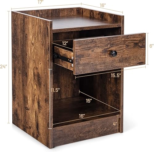 Miniatura 3 de Giantex Juego de 2 mesitas de noche, mesitas de noche de madera con cajón de almacenamiento y hoja abierta, 17 pulgadas de largo x 16 pulgadas de