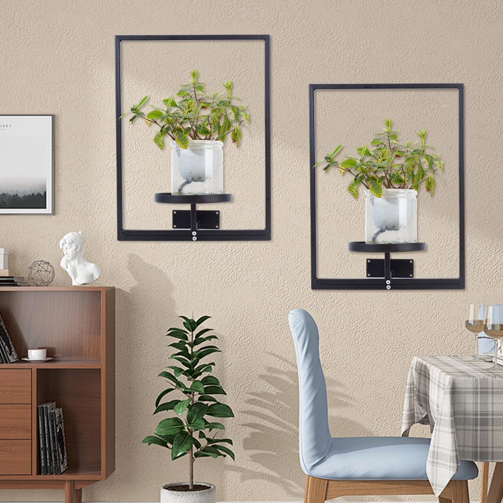 OLYCRAFT 2 Sets Picture Frame Wall Plant Holder Black Metal Window Plant Shelves Planters for Indoor Wall-Mounted Plants Holder Garden Supplies for Living Room Modern Home Decor