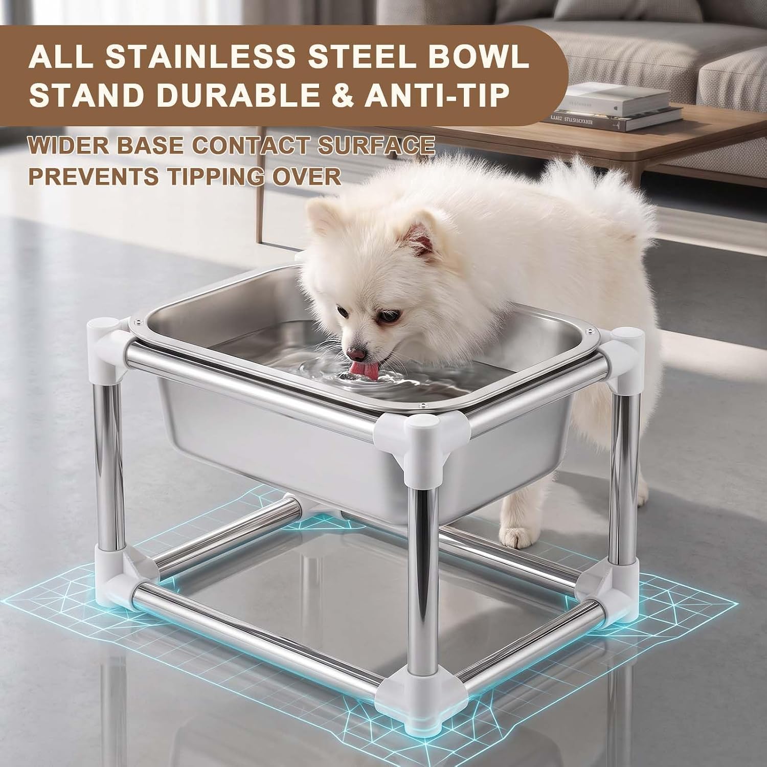 1.4 Gallon Elevated Dog Water Bowl, 9" Raised Stainless Steel Pet Bowl image 2