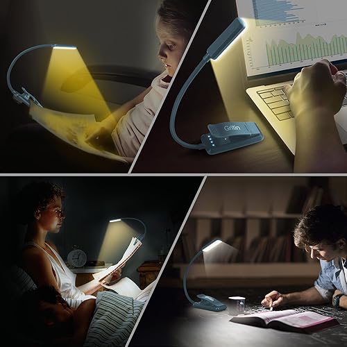Vista 77 de Gritin Luz de libro recargable de 9 LED para leer en la cama, cuidado de los ojos, 3 temperaturas de color, brillo de atenuación continua, 80 horas