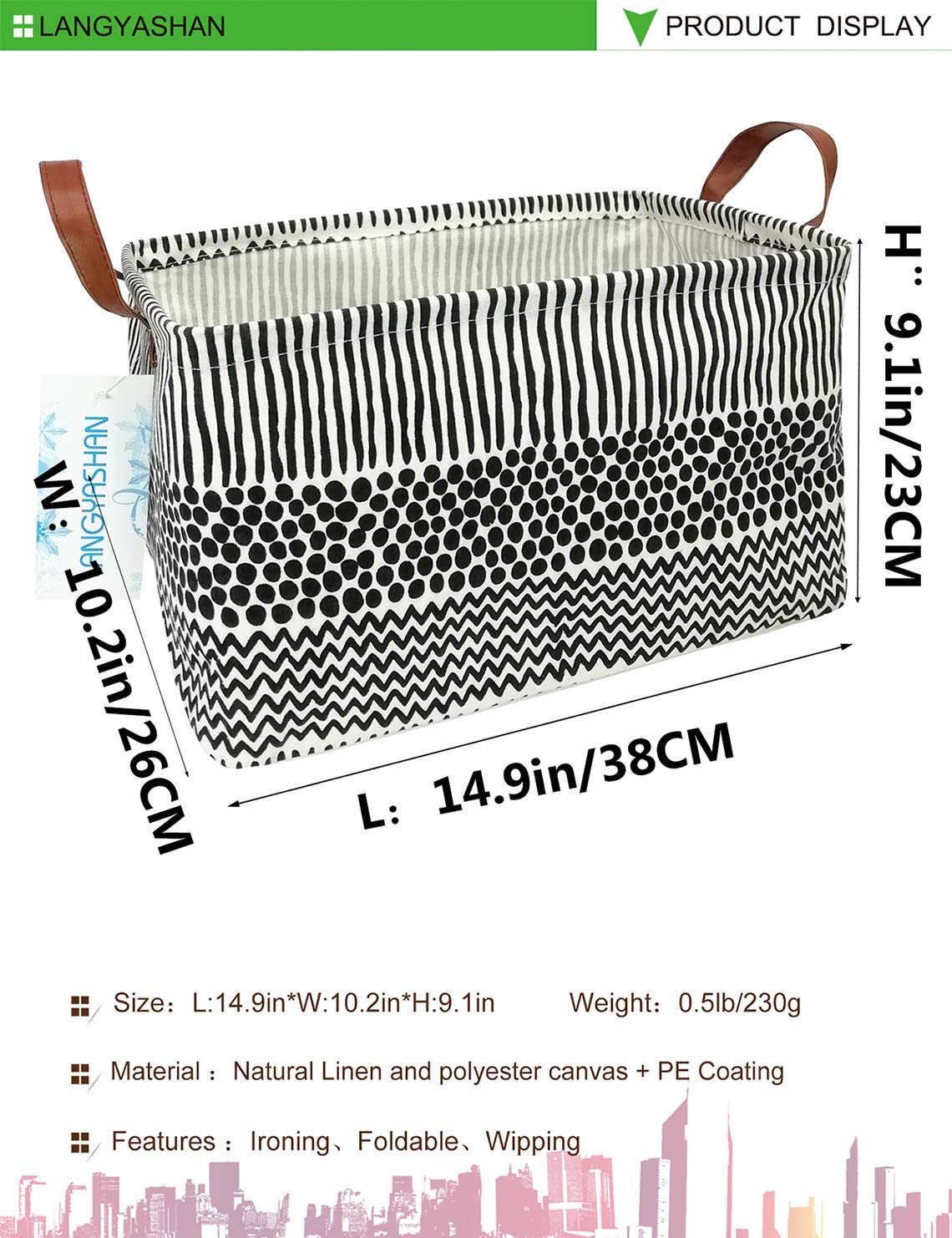 LANGYASHAN Rectangular Storage Bin Collapse Canvas Fabric Cartoon Storage Basket with Handles for Organizing Home Kitchen Boys and Girls Toys Office Closet Shelf Baskets (Rec Black line) : Baby